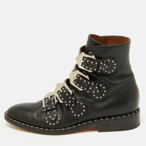 Givenchy Black Leather Studded Buckle Detail Ankle Boots Size 38, Boots - Luxury Closet catalog