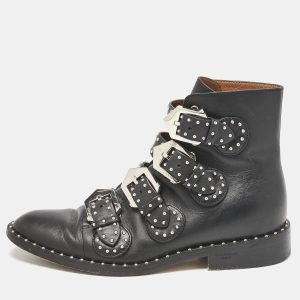 Givenchy Black Leather Studded Buckle Detail Ankle Boots Size 37, Boots - Luxury Closet catalog