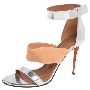 Givenchy Silver Foil Leather And Fabric Ankle Cuff Sandals Size 39, Sandals - Luxury Closet catalog