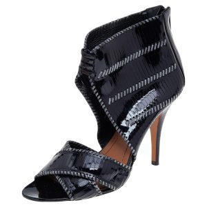 Givenchy Black Stripe Cut Patent Leather Ankle Booties Size 39.5, Boots - Luxury Closet catalog