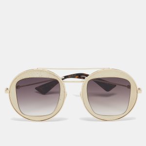 Gucci Gold Tone/Brown Gradient GG0105S Round Sunglasses, Sunglasses - Luxury Closet catalog