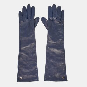 Gucci Navy Blue Leather Interlocking G Long Gloves Size 6.5, Luggage Accessories - Luxury Closet catalog