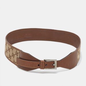 Gucci Brown GG Canvas and Leather Buckle Wide Waist Belt 80CM, Belt Buckles - Luxury Closet catalog