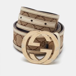 Gucci Beige GG Canvas and Leather Interlocking G Buckle Belt 95CM, Belt Buckles - Luxury Closet catalog
