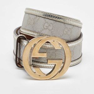 Gucci Metallic GG Canvas and Leather Interlocking G Buckle Belt 85CM, Belt Buckles - Luxury Closet catalog