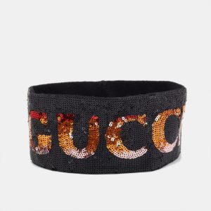 Gucci Black Logo Print Sequin Headband and Wristband Set S, Apparel & Accessories - Luxury Closet catalog
