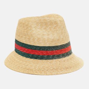 Gucci Brown Web Print Straw Fedora Hat M, Luggage Accessories - Luxury Closet catalog