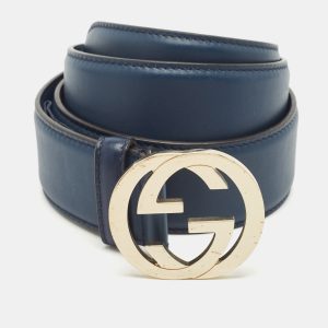 Gucci Navy Blue Leather Interlocking G Buckle Belt 80CM, Belt Buckles - Luxury Closet catalog