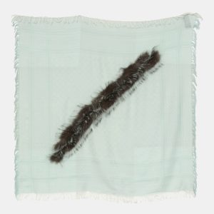 Gucci Mint Green Fox Fur Silk & Wool Triangle Scarf with Fur Trim, Scarves & Shawls - Luxury Closet catalog
