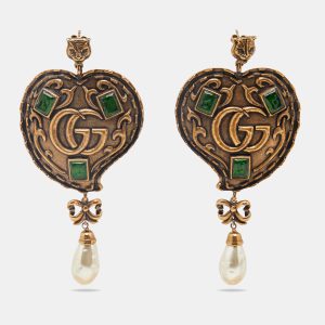 Gucci GG Resin Faux Pearl Gold Tone Earrings, Jewelry - Luxury Closet catalog