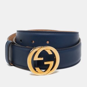 Gucci Navy Blue Leather Interlocking G Buckle Belt 80 CM, Belt Buckles - Luxury Closet catalog