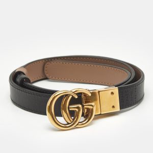 Gucci Beige/Black Leather GG Marmont Slim Reversible Belt 75CM, Belt Buckles - Luxury Closet catalog