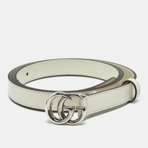 Gucci Off White Leather GG Marmont Slim Belt 110 CM, Belt Buckles - Luxury Closet catalog