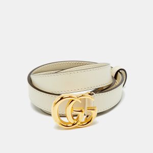Gucci Off White Leather GG Marmont Slim Belt 75 CM, Belt Buckles - Luxury Closet catalog