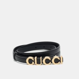 Gucci Black Leather Logo Slim Waist Belt 95CM, Belt Buckles - Luxury Closet catalog