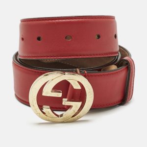 Gucci Red Leather Interlocking G Buckle Belt 95 CM, Belt Buckles - Luxury Closet catalog