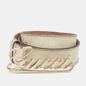 Gucci Off-white GG Supreme Canvas and Leather Logo Belt 85 CM, Belt Buckles - Luxury Closet catalog