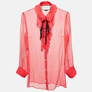Gucci Pink Chiffon Ruffled Sheer Shirt M, Shirts & Tops - Luxury Closet catalog