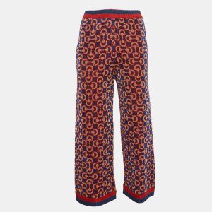 Gucci Blue/ Red Horsebit Pattern Lame Knit Crop Trousers M, Clothing - Luxury Closet catalog