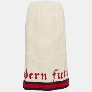 Gucci Cream Tweed Modern Future Embroidered Pencil Skirt M, Skirts - Luxury Closet catalog