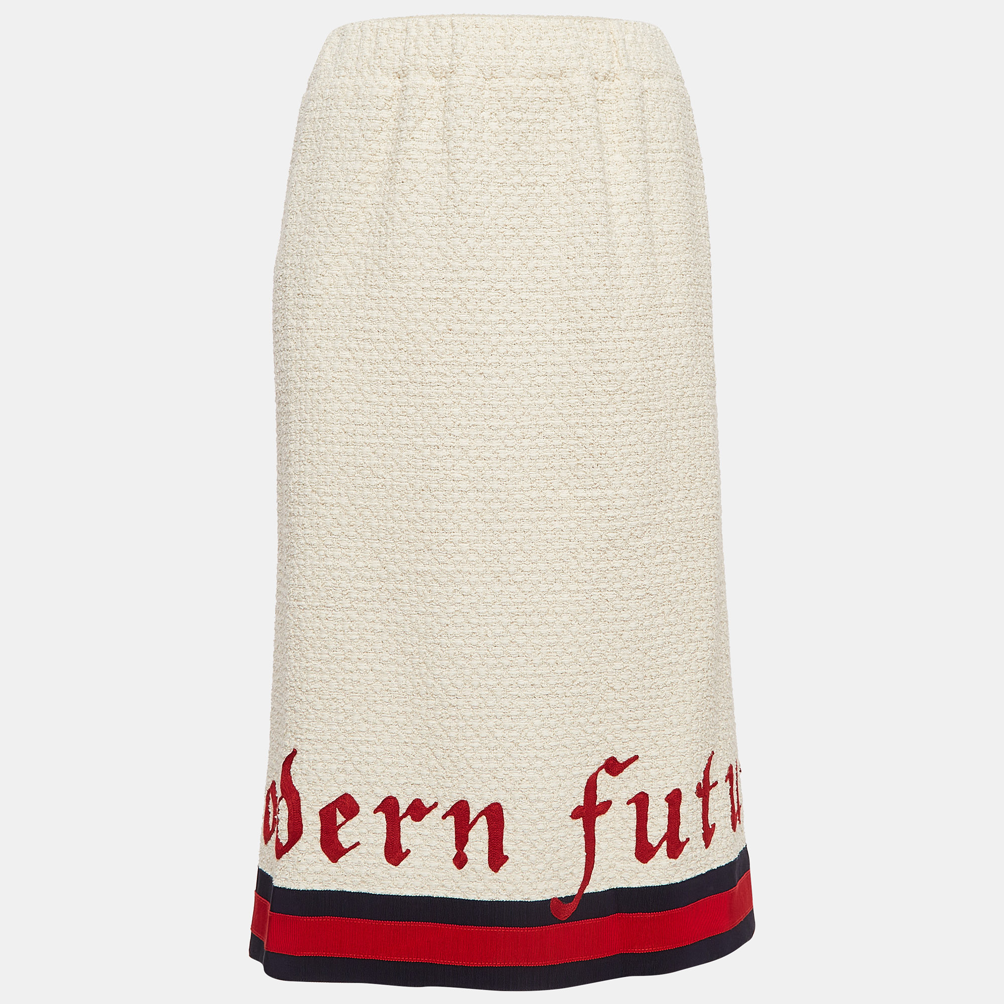 Gucci Cream Tweed Modern Future Embroidered Pencil Skirt M, Skirts - Luxury Closet catalog