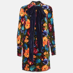 Gucci Multicolor Floral Print Studded Velvet Bow Detail Mini Dress S, Dresses - Luxury Closet catalog