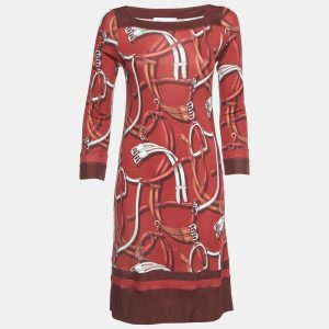 Gucci Equestrian Dark Red Printed Jersey Knee-Length Dress S, Dresses - Luxury Closet catalog