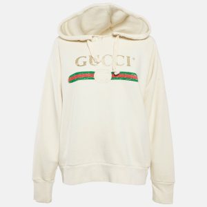 Gucci Cream Dog Embroidery Cotton Hooded Sweatshirt S, Sweaters & Cardigans - Luxury Closet catalog