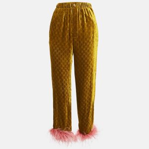 Gucci Yellow GG Interlocking Feather Trim Devore Trousers XS, Clothing - Luxury Closet catalog