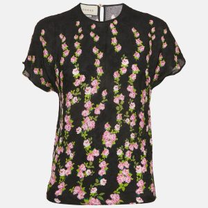 Gucci Black Floral Print Jacquard Crepe Top M, Shirts & Tops - Luxury Closet catalog