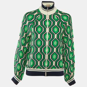Gucci Green Printed Silk Zip-Up Jacket XS, Coats & Jackets - Luxury Closet catalog