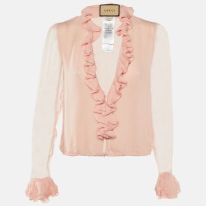 Gucci Pink Silk Ruffled Button Front Blouse S, Shirts & Tops - Luxury Closet catalog