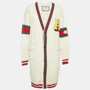 Gucci Cream Cable Knit Web Trim Applique Detail Cardigan M, Sweaters & Cardigans - Luxury Closet catalog