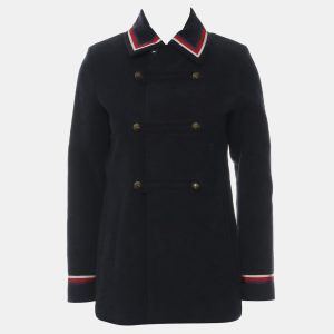 Gucci Navy Blue Cotton Suede Striped Coat UK Women 12, Coats & Jackets - Luxury Closet catalog