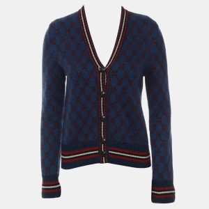 Gucci Blue & Red Wool GG Button-Up Cardigan Size S, Sweaters & Cardigans - Luxury Closet catalog