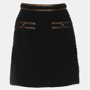 Gucci Black & Gold Wool Tweed GG Logo Button Mini Skirt IT Women 36, Skirts - Luxury Closet catalog