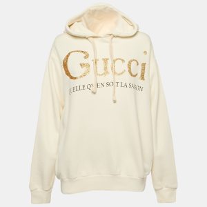 Gucci Off White Glitter Logo Print Cotton Hoodie XS, Sweaters & Cardigans - Luxury Closet catalog
