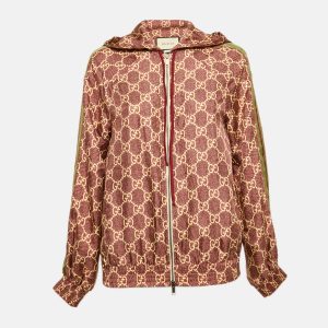 Gucci Burgundy GG Supreme Silk Zip-Up Jacket XS, Coats & Jackets - Luxury Closet catalog