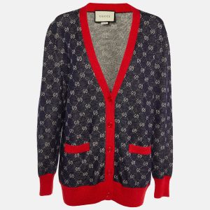 Gucci Navy Blue GG Jacquard Wool & Alpaca Button Front Cardigan L, Sweaters & Cardigans - Luxury Closet catalog