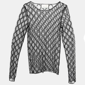 Gucci Black GG Embroidered Tulle Long Sleeve Sheer Top S, Shirts & Tops - Luxury Closet catalog