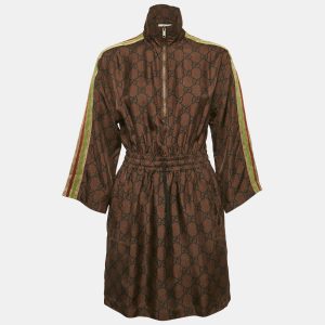 Gucci Brown GG Monogram Print Silk Contrast Tape Trimmed Mini Dress S, Dresses - Luxury Closet catalog