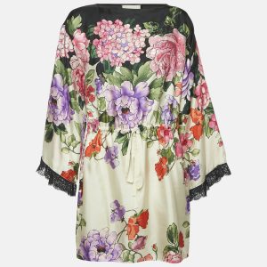 Gucci Black/Cream Floral Print Silk Cinched Waist Short Dress XS, Dresses - Luxury Closet catalog