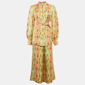 Gucci Green/Orange Floral Print Silk Shirt and Pants Set L, Suits - Luxury Closet catalog
