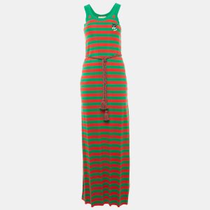Gucci Green/Red Striped Rib Knit Belted Maxi Dress S, Dresses - Luxury Closet catalog