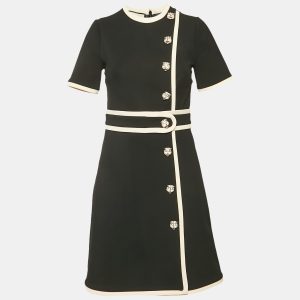 Gucci Black Crepe Contrast Trimmed Tiger Button Detail Crepe Mini Dress S, Dresses - Luxury Closet catalog
