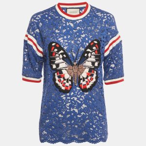 Gucci Blue Butterfly Applique Lace Crewneck T-Shirt L, Shirts & Tops - Luxury Closet catalog
