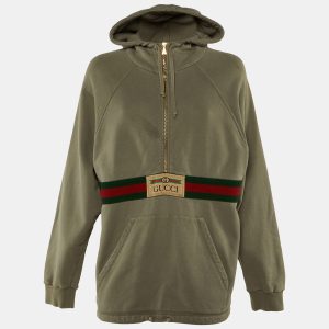Gucci Grey Cotton Knit Logo Stripe Detail Oversized Hoodie XS, Sweaters & Cardigans - Luxury Closet catalog