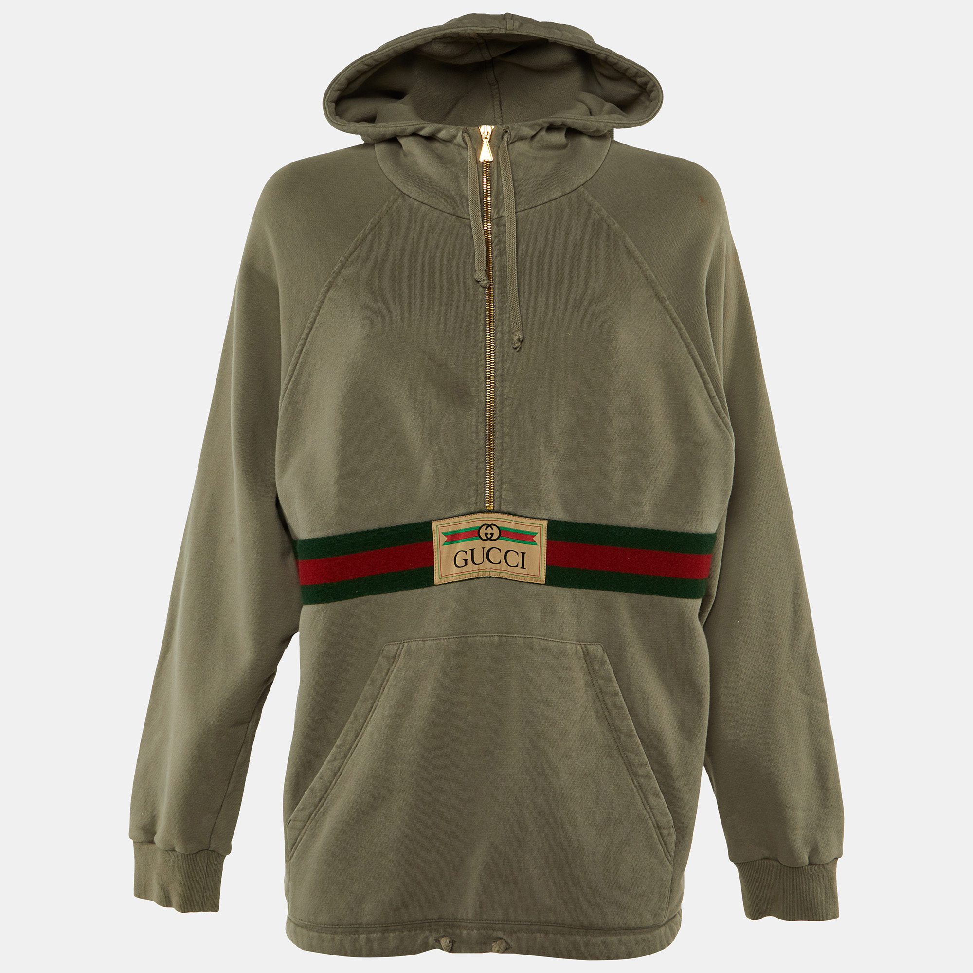 Gucci Grey Cotton Knit Logo Stripe Detail Oversized Hoodie XS, Sweaters & Cardigans - Luxury Closet catalog