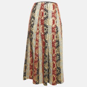 Gucci Multicolor Lam&eacute; Logo Wool Blend Pleated Midi Skirt XS, Skirts - Luxury Closet catalog