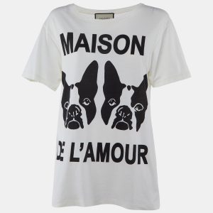Gucci Off White Maison De L'Amour Print Cotton Crew Neck Half Sleeve T-Shirt XS, Shirts & Tops - Luxury Closet catalog